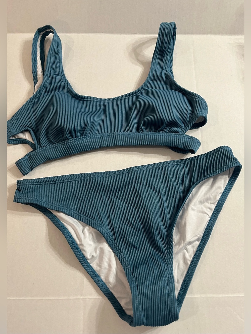 Cup She NWOT 2 Piece Ribbed Teal Blue Bikini Size Medium